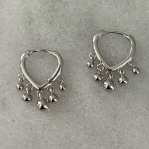 COPY - Sterling Silver Triangle Fringe Ball Hoop Earrings